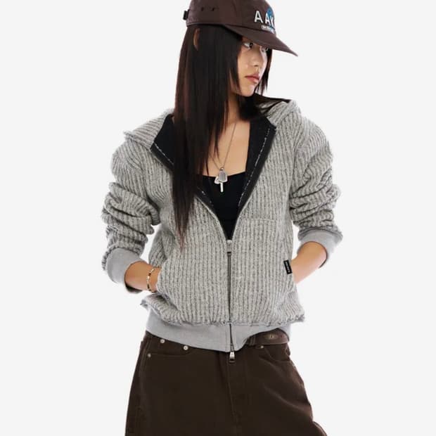아캄 보카시 니트 집업 후디 (그레이)