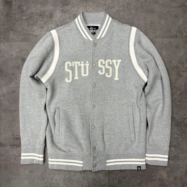 00s 스투시 스펠아웃 그레이 바시티 자켓