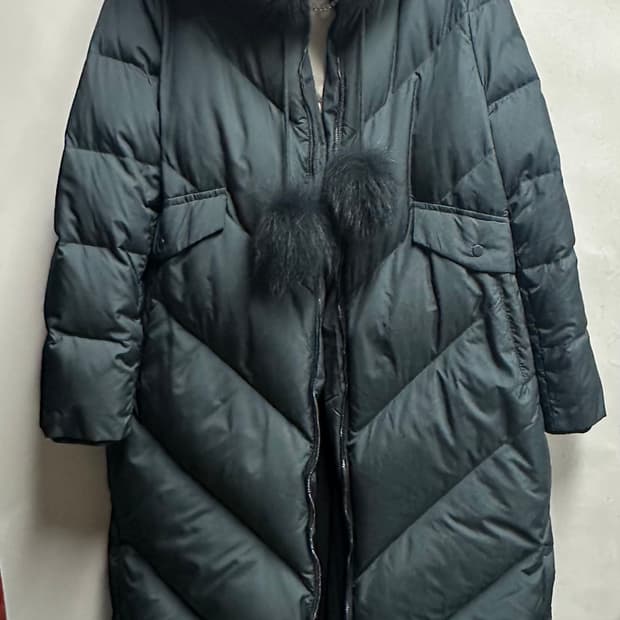지고트 폭스 퍼 구스다운 롱패딩 M 다크그린