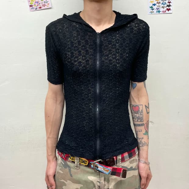 Black see-through hoodie T-shirt