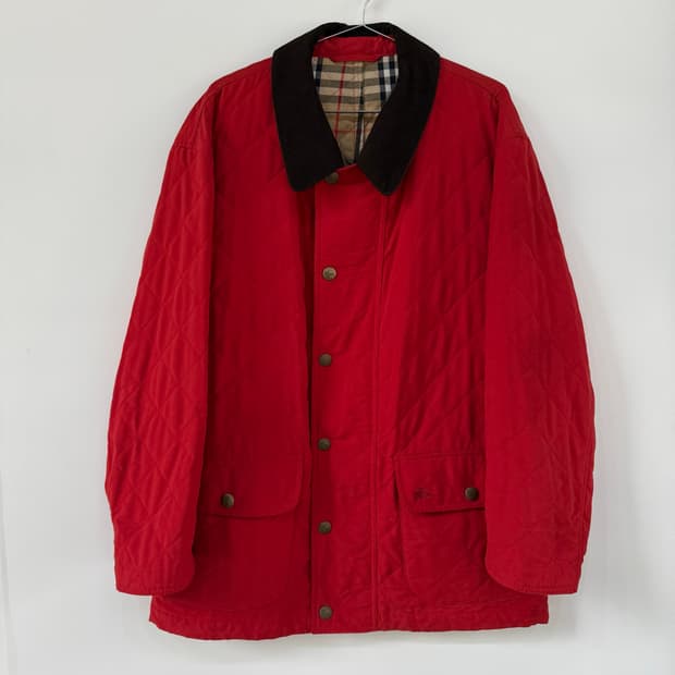 버버리 Burberry 코듀로이 카라 노바체크 안감 퀄팅 자켓 코트 레드