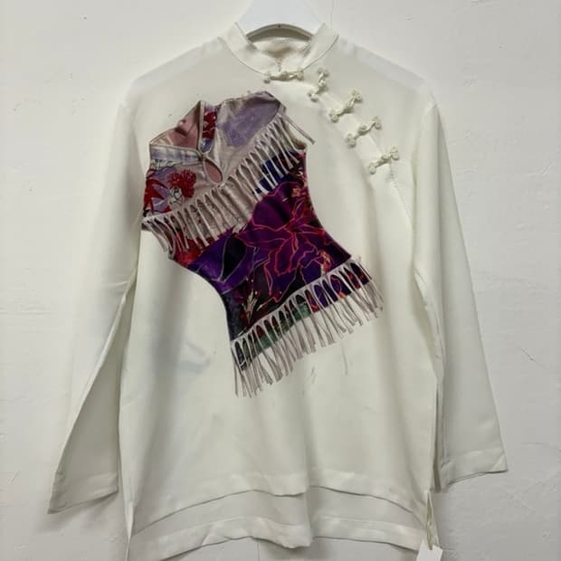 치파오 프린팅 롱슬리브 