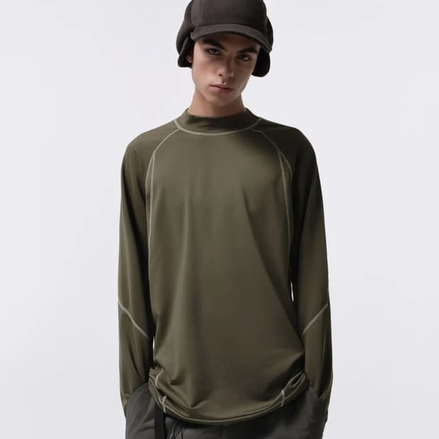 [시티 레저] 무신사 스트럭처드 모크 넥 긴소매 티셔츠 올리브 그린 L