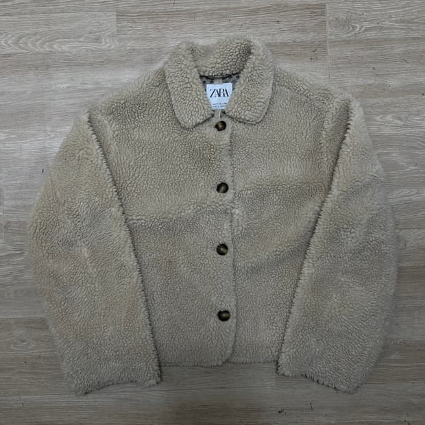 자라 키즈 크롭 덤블 뽀글이 후리스 플리스 자켓 [베이지] 11-12세