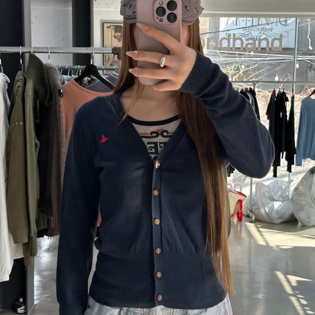 비비안웨스트우드 Orb 레드라벨 가디건 네이비