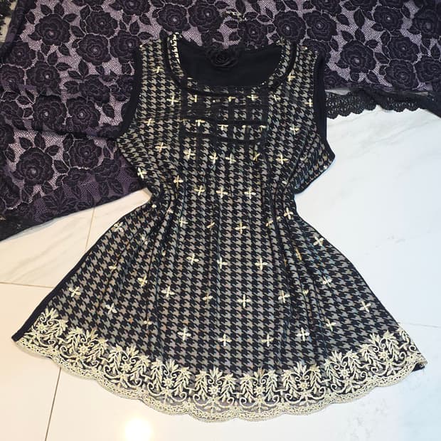 일본빈티지)블랙 하우스투스 고딕로리타st 갸루레이스 망사 슬리브리스튜닉