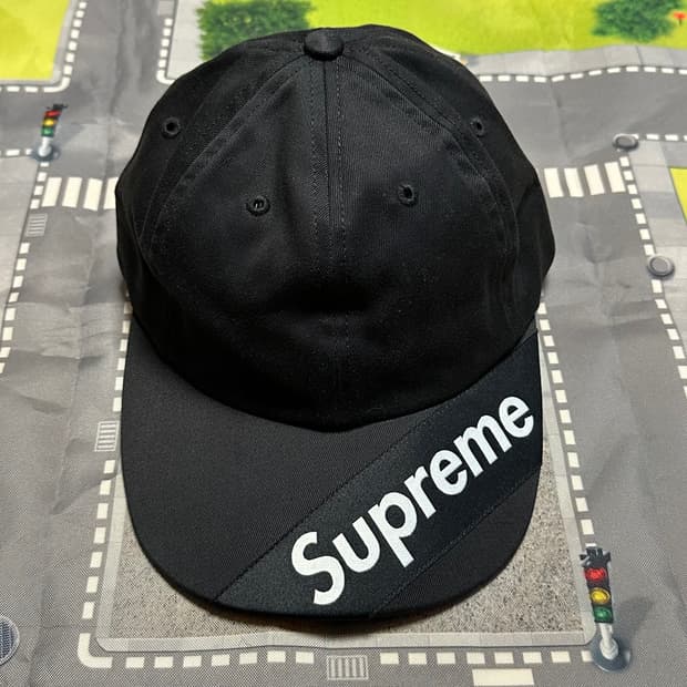 슈프림 바이저 라벨 6패널 캡 블랙 18SS