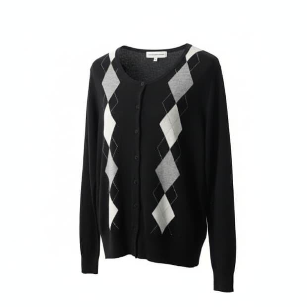 아가일 패턴 니트 가디건 블랙 1894