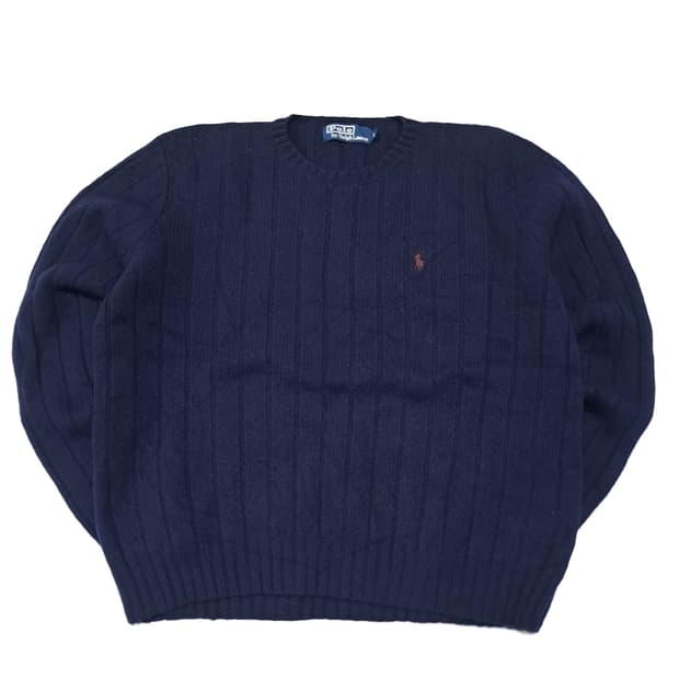 CL387 M 폴로 90s 홍콩판 램스울 케이블 네이비 니트 스웨터