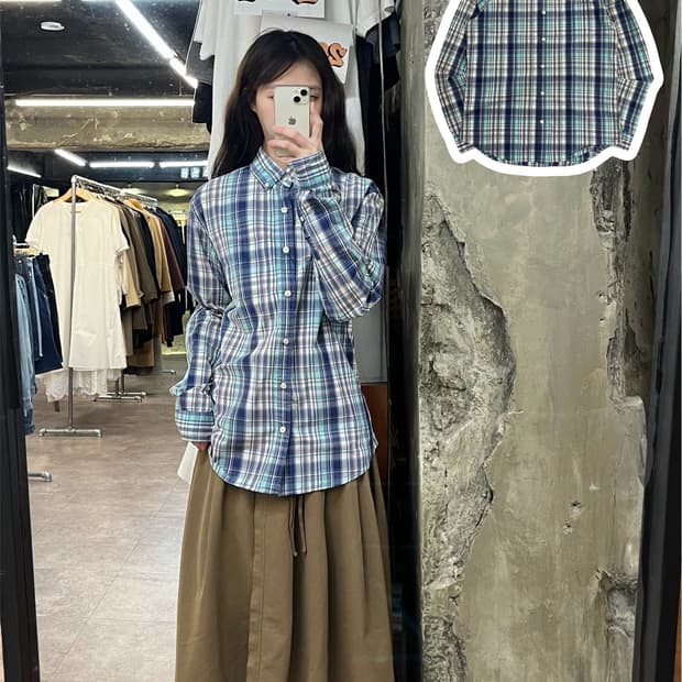 갭 체크 포켓 셔츠 블루 S #csz3971