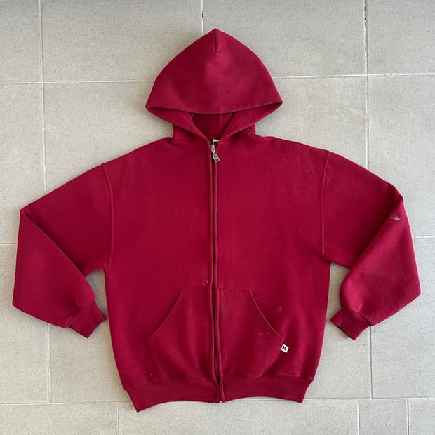 90s 빈티지 러셀 후드집업 레드 L USA