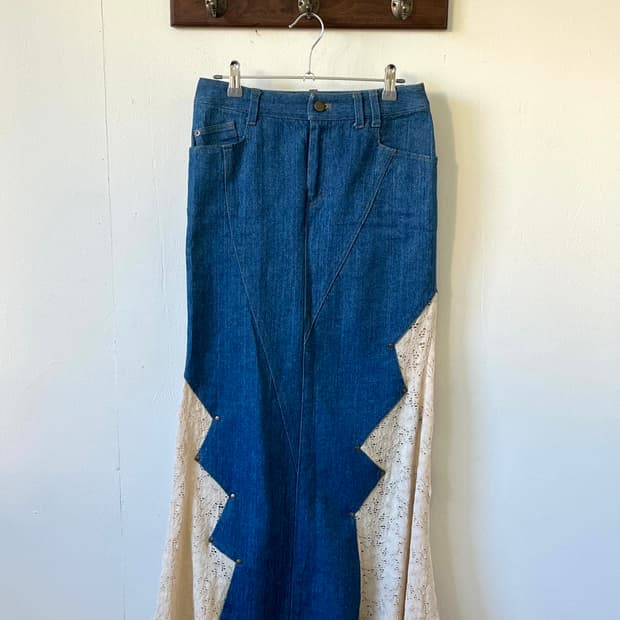 Pink Papillon 데님 프릴 롱 스커트