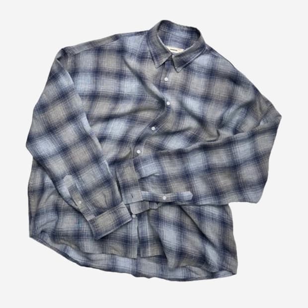 [1] 논노드  플랙서블 스트링 체크 셔츠 재패니즈 린넨 블루