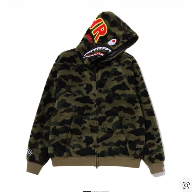 베이프 퍼스트 카모 세컨드 샤크 보아 후드 자켓 그린