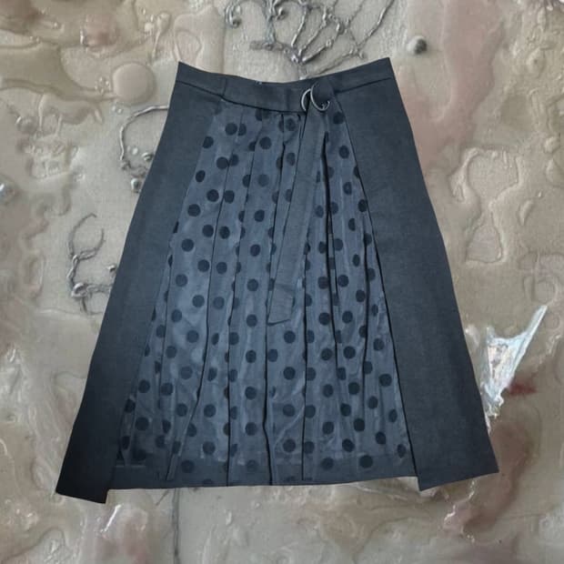 빈티지 블랙 도트 플리츠 미디 스커트 복고 y2k 무채색