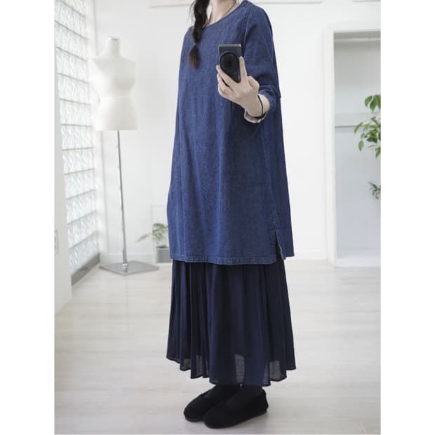 Denim button one-piece