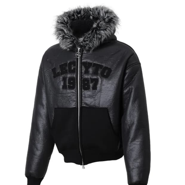 레씨토 퍼 후드 집업 lecyto 레더 트리밍 봄버 자켓