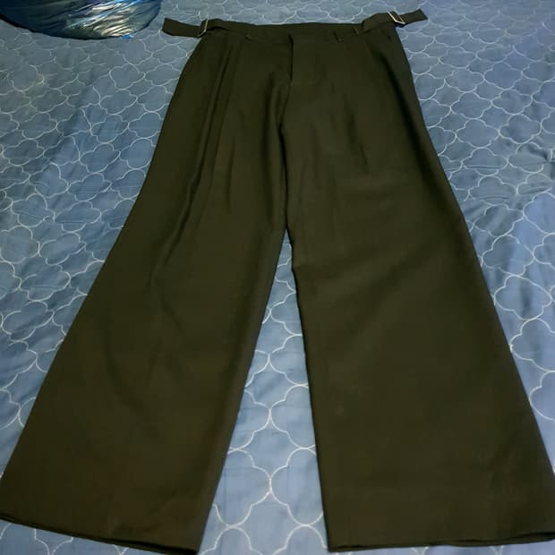 MIDDLE 투턱 사이드벨트 와이드 슬랙스 블랙 (M)