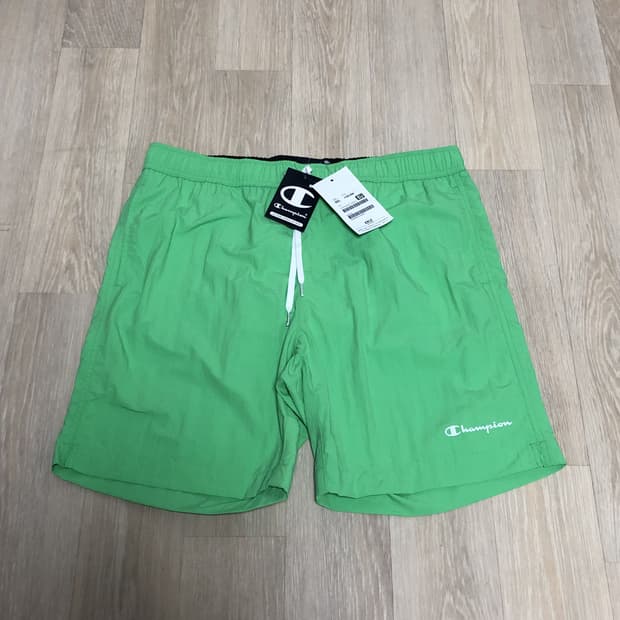 (L) 새상품 챔피언 Champion 로고 7인치 나일론 숏팬츠 그린