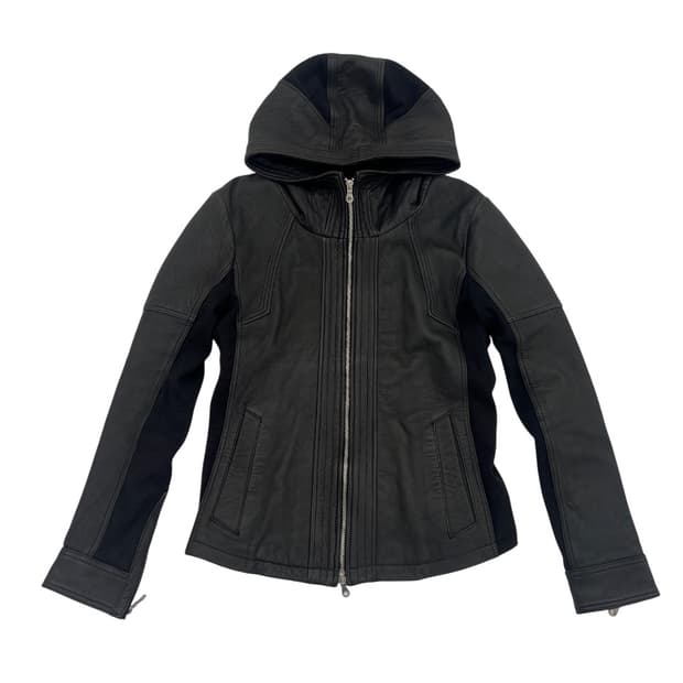 NO ID 레더 후드 3D 바이커 자켓