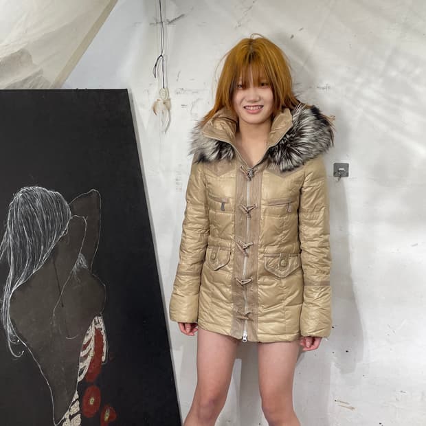 일본빈티지 울프죠 패딩 퍼 야상 자켓 퍼 후드 자켓 S.