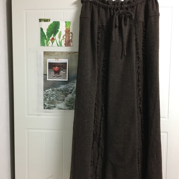 일본빈티지 하구미 모리걸 롱스커트 프릴 진브라운 히피