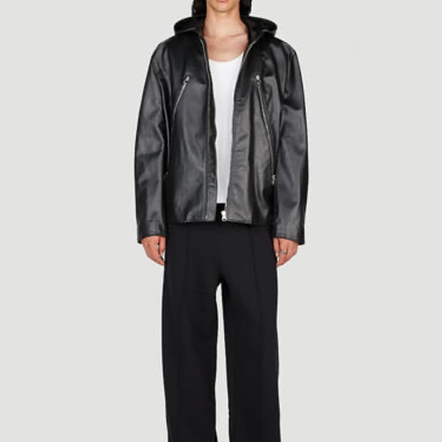 Mm6 후드 레더 자켓 s