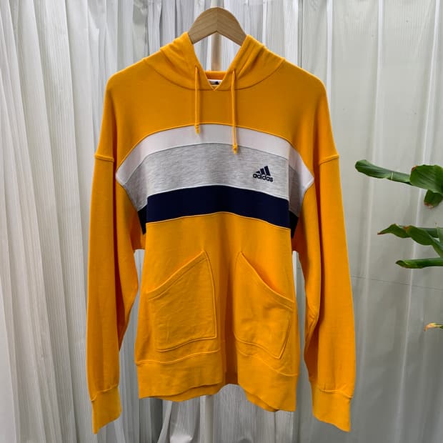 아디다스 ADIDAS 빈티지 삼선 배색 포켓 후드티 1890