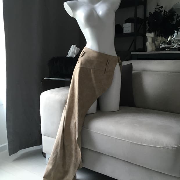 ༒ Prod Faux Leather Overlay Midi Skirt