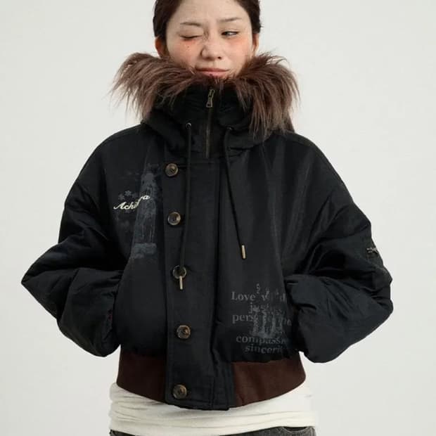 아치하라 퍼 후드 숏패딩M