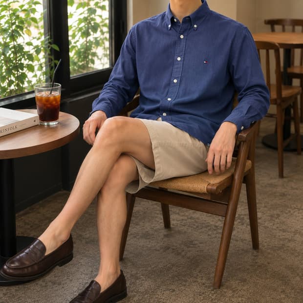 95 TOMMY 타미 힐피거 여름 긴팔 셔츠인디고 블루