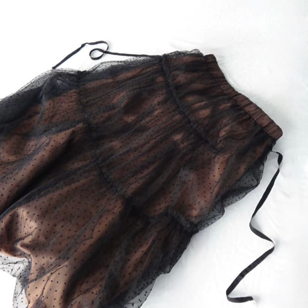 Dot strap mix tulle skirt / black
