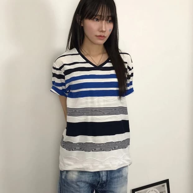 in the attic Blue Stripe V-Neck Tee