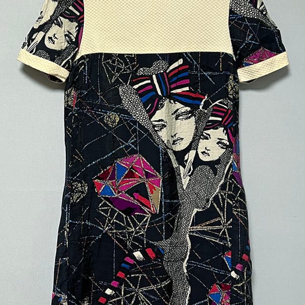 KENZO 겐조 팝아트 일러스트 여자 미니 원피스 반팔 XS 85 44