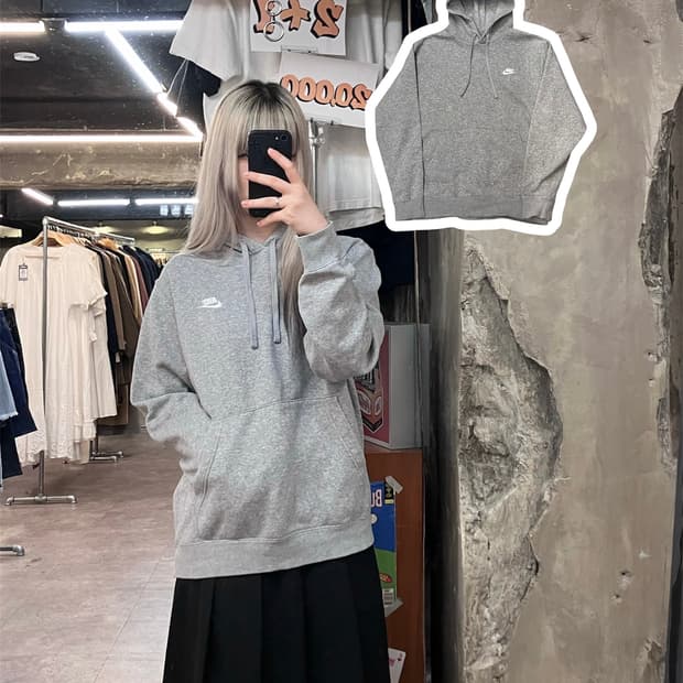 나이키 자수 로고 기모 후드티 그레이 L #csz3875 