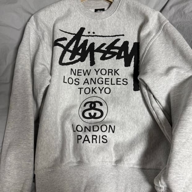 스투시 월드투어 크루넥 애쉬 헤더 2023 S