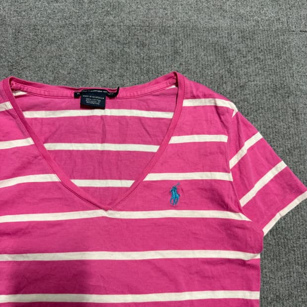 딱붙핏 랄프로렌 핑크 스트라이프 반팔 티셔츠 M