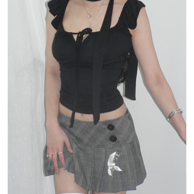 엔젤넘버555 Lace tie top black (scarf set)