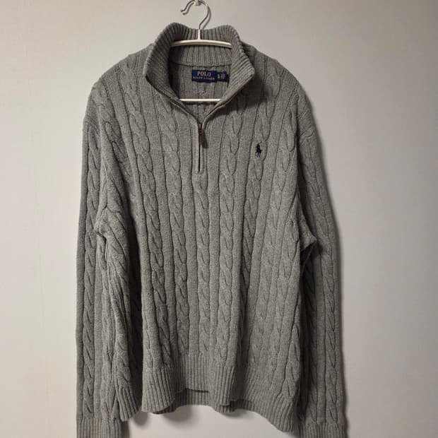 폴로 랄프로렌 케이블 니트 반집업 XL 회색