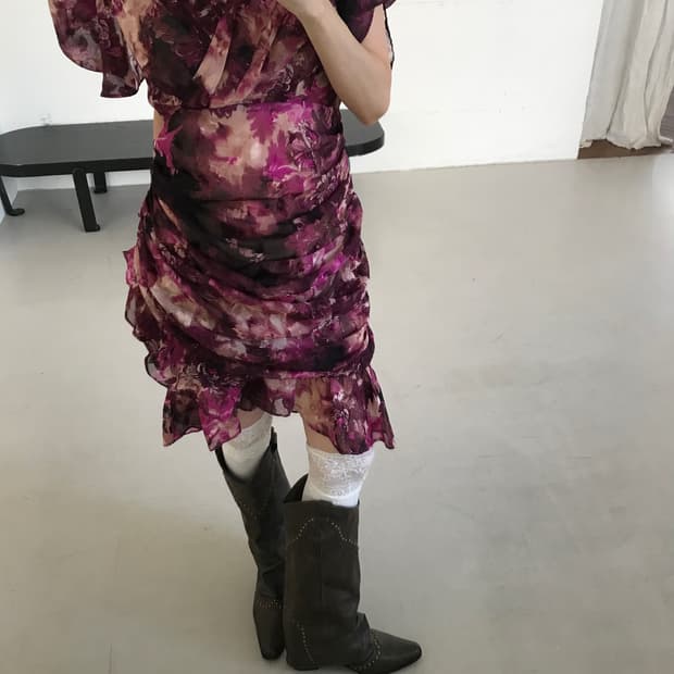 vintage drape shirring one-piece