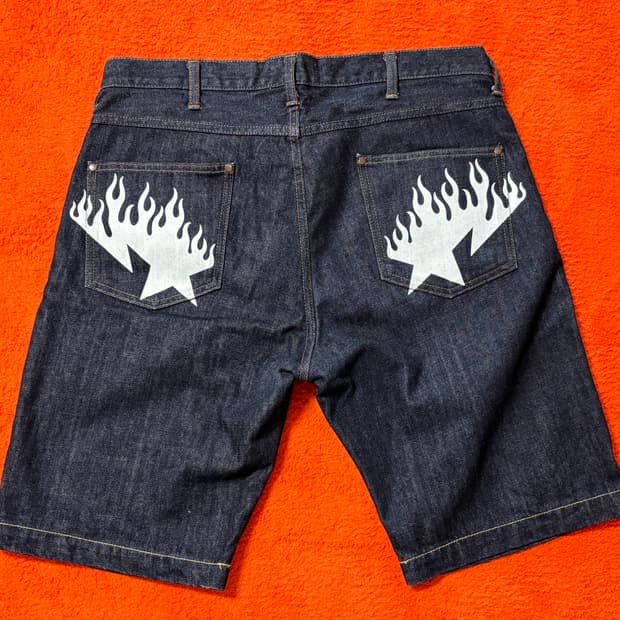 Bape] star flame denim shorts
