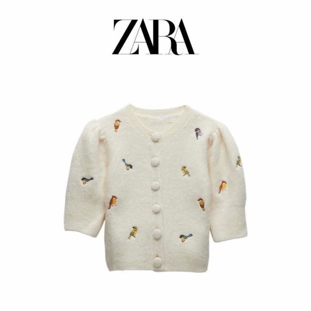 자라 자수 반팔 니트 가디건 