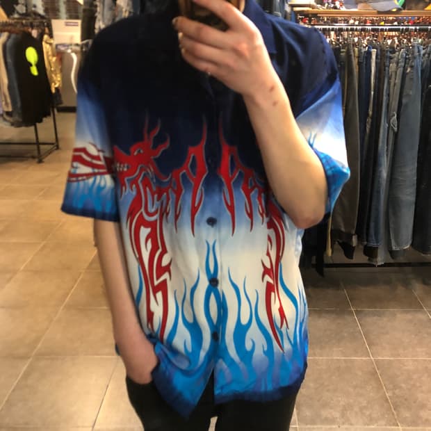 [NO.9] y2k 트라이벌 반팔 셔츠 블루