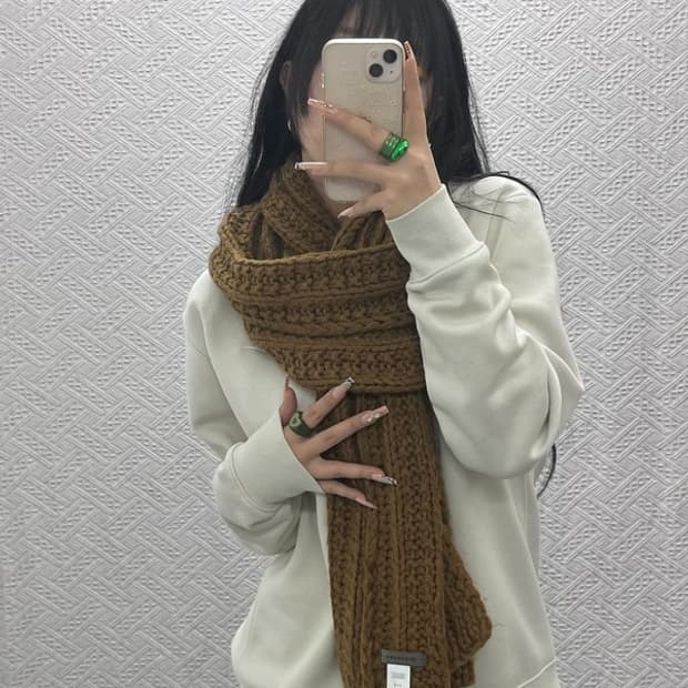 지오다노 빈티지 폭닥 브라운 뜨개 니트 목도리 C08237