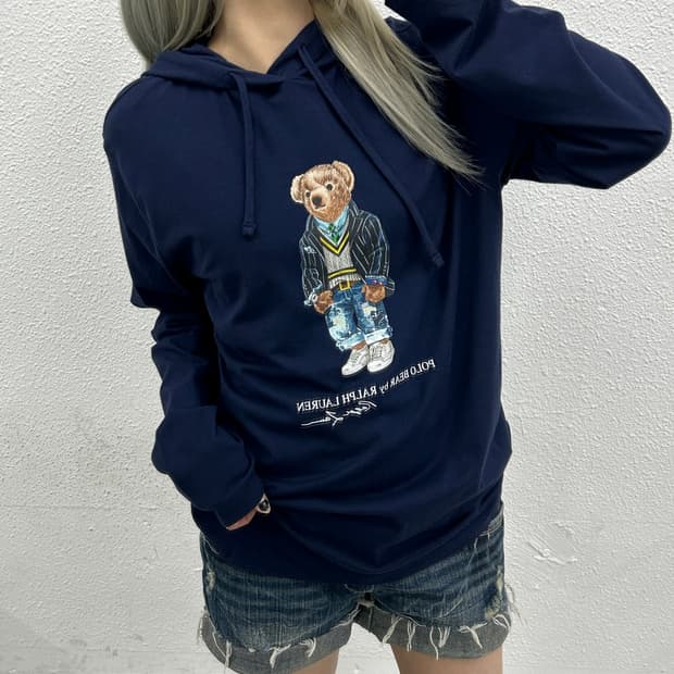폴로 랄프로렌 곰돌이 프린팅 네이비 후드 M
