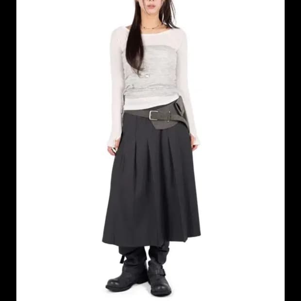 새상품) 릿킴 스테디 플리츠 밴딩 미디 스커트 차콜