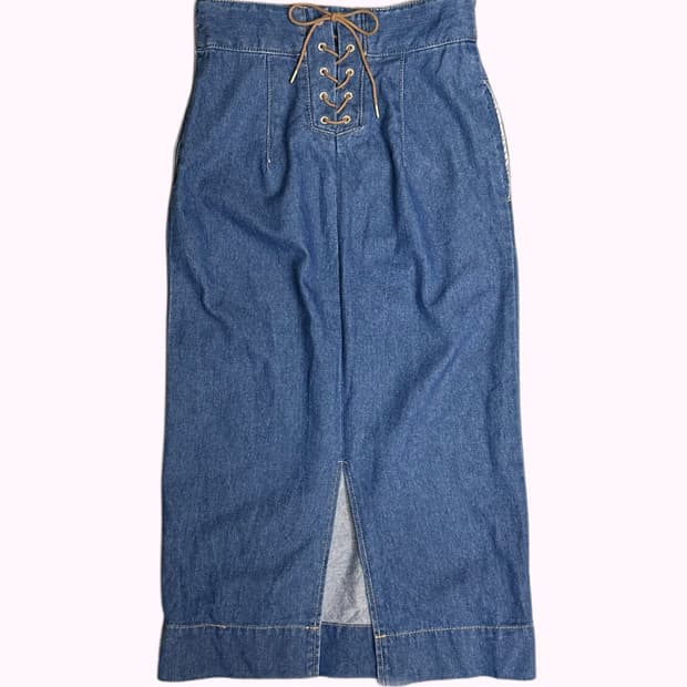 lace-up weist slit denim skirt