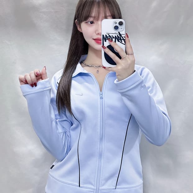 나이키 베이비블루 딱붙 스우시 투웨이 트랙탑