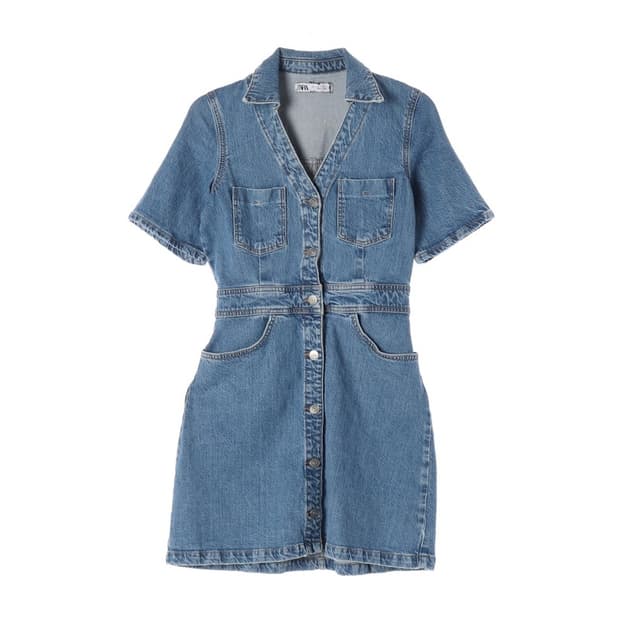ZARA 데님 반팔 버튼업 미니 원피스 S