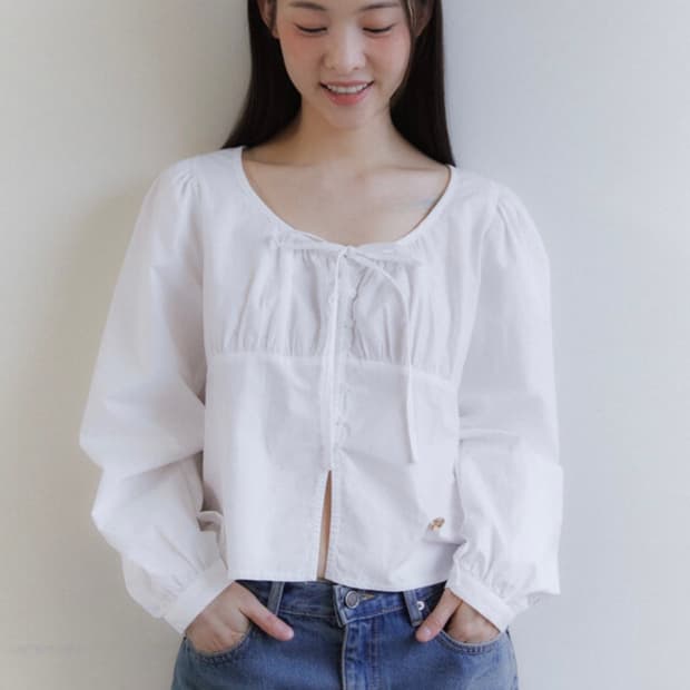 23FW 미착용 아노에틱 롱슬리브 리본 퍼프 블라우스